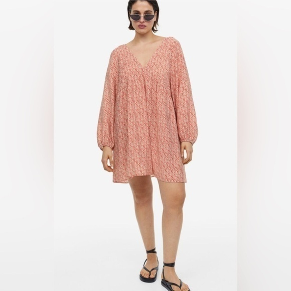 H&M Geometric Short A-Line Orange Print Dress Size Small